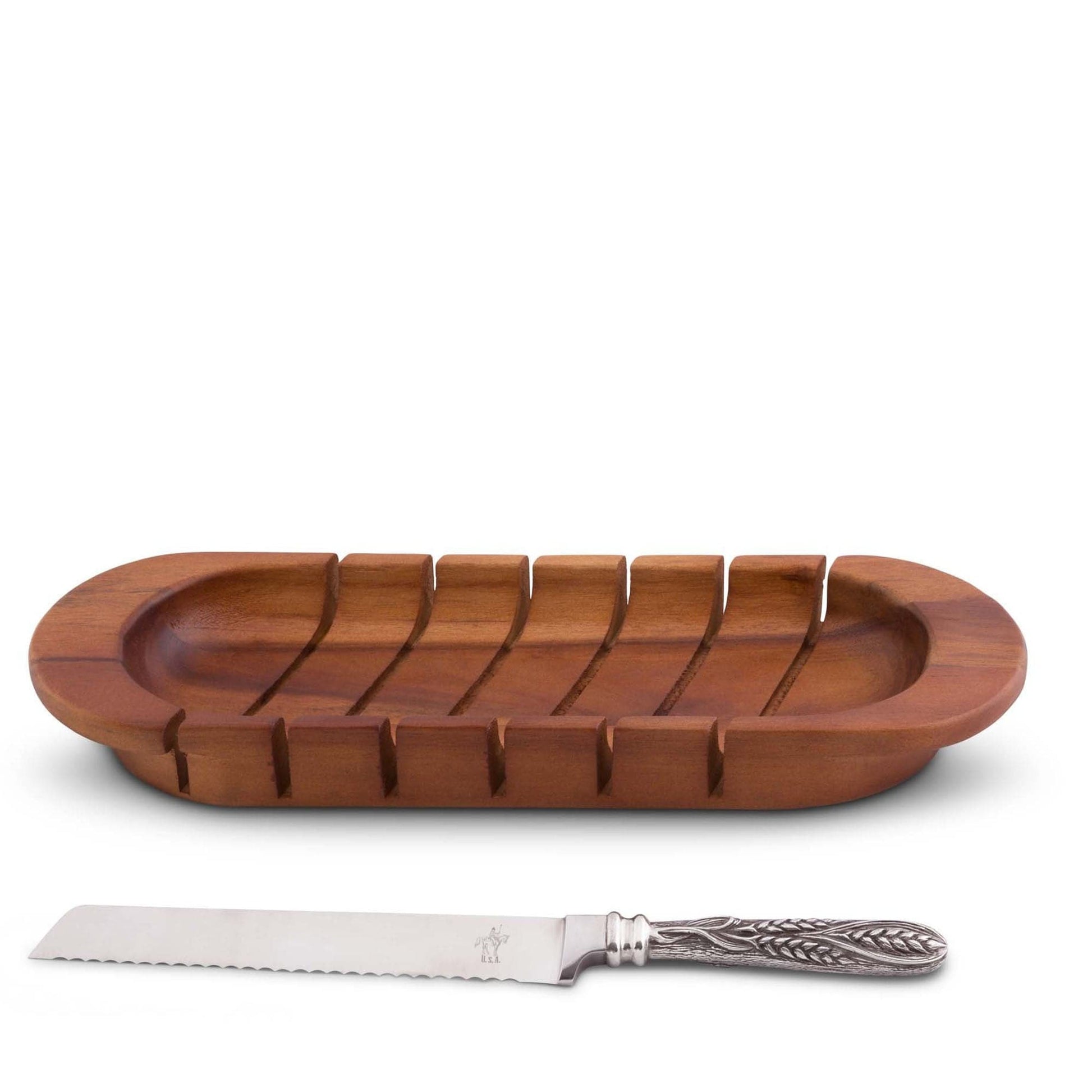 Oval Bread Board with Pewter Wheat Knife-Harvest-tbgypsysoul