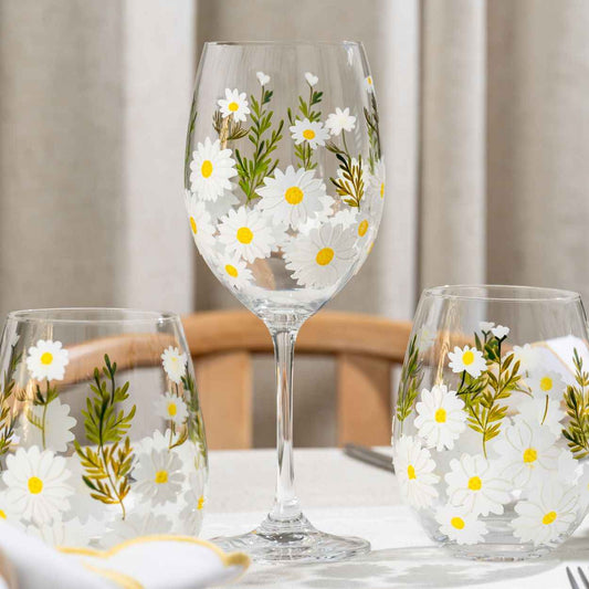 Painted Daisy Wine Glasses-Wine Glasses > Stemmed > Painted-tbgypsysoul