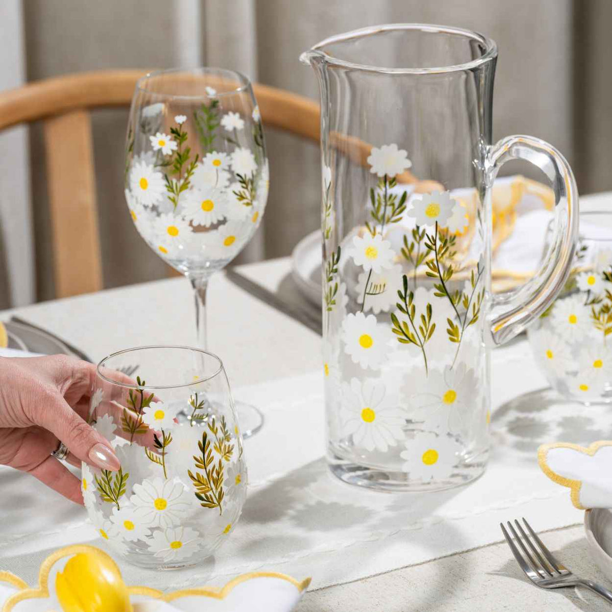 Painted Daisy Wine Glasses-Wine Glasses > Stemmed > Painted-tbgypsysoul