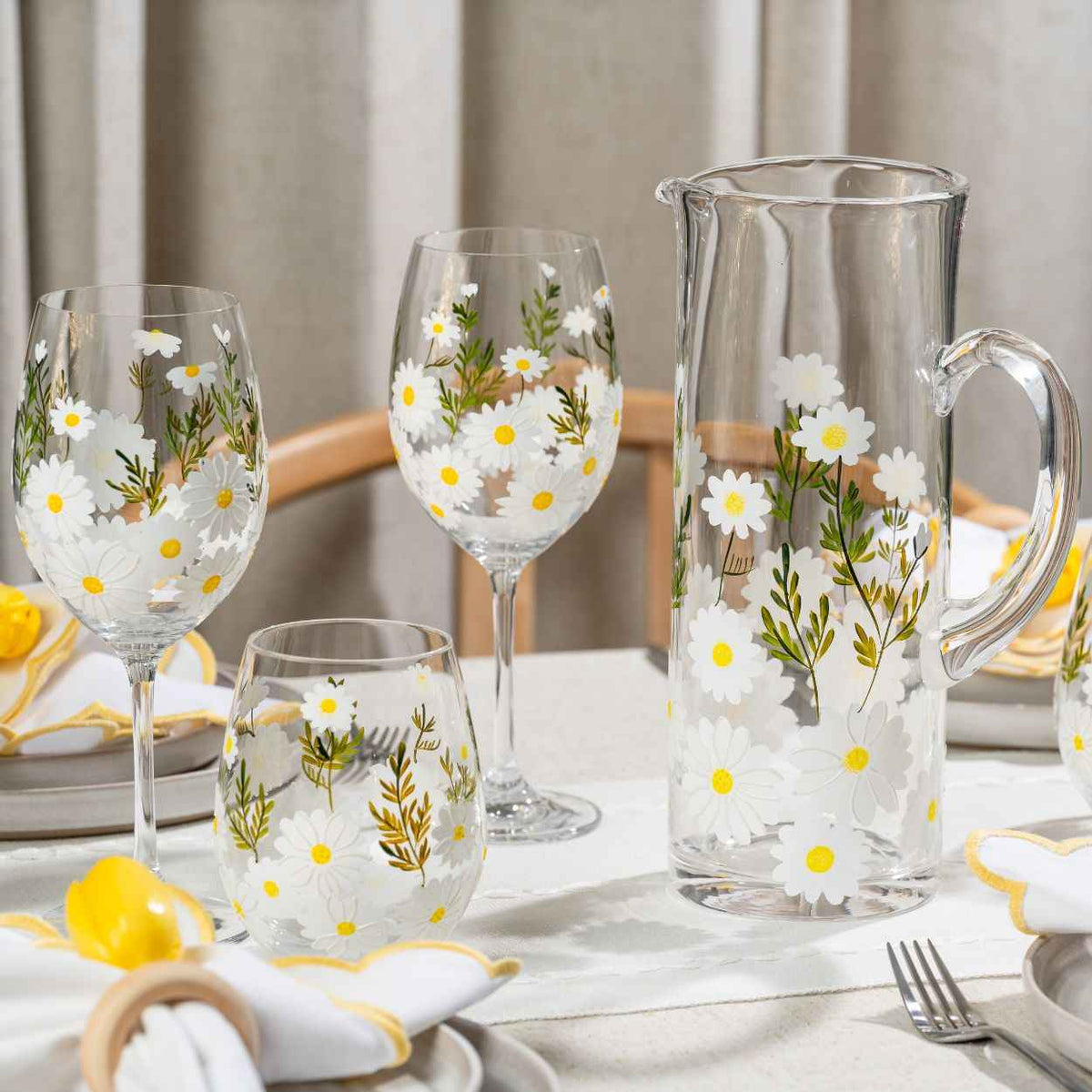 Painted Daisy Wine Glasses-Wine Glasses > Stemmed > Painted-tbgypsysoul
