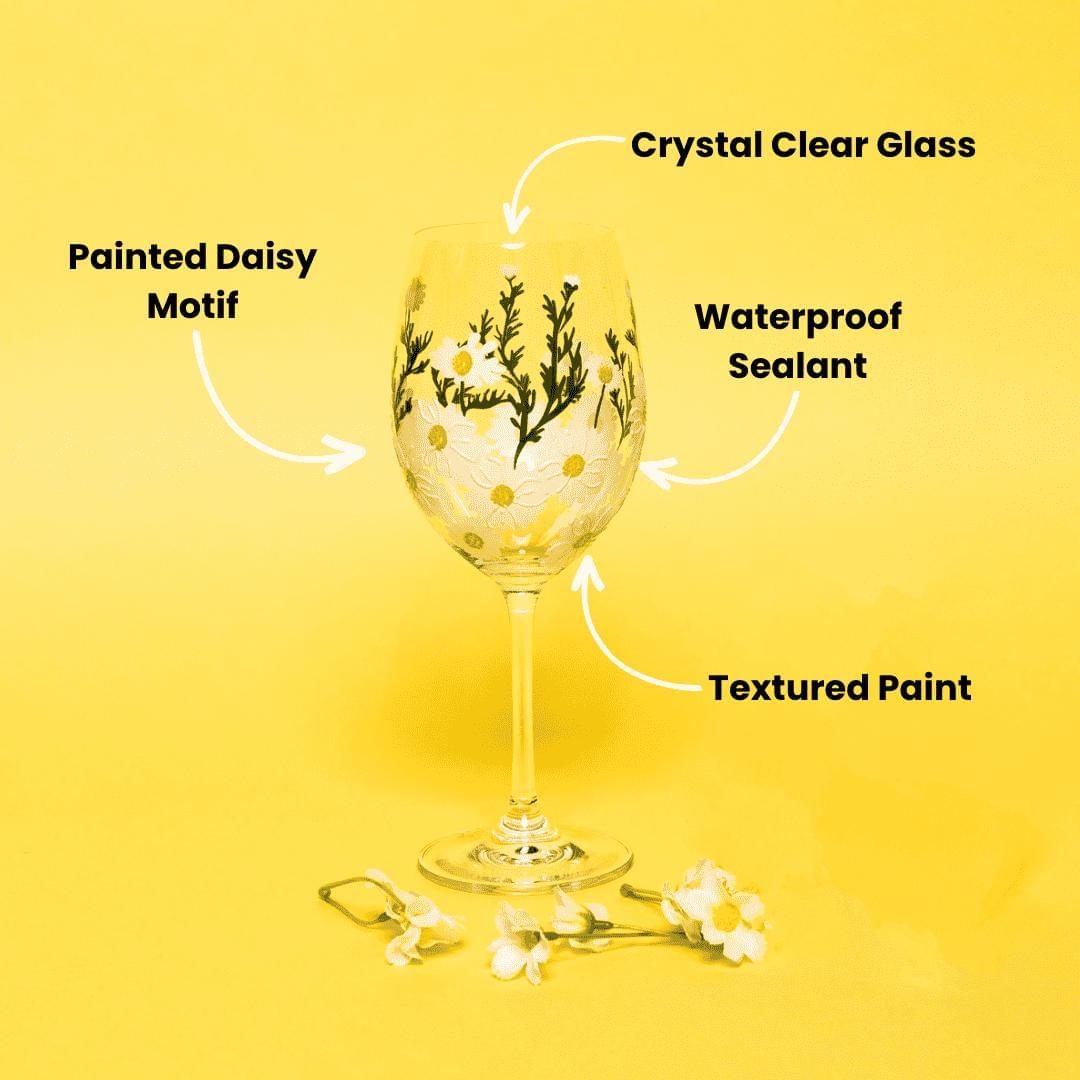 Painted Daisy Wine Glasses-Wine Glasses > Stemmed > Painted-tbgypsysoul