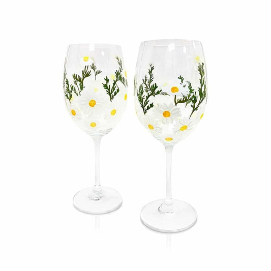 Painted Daisy Wine Glasses-Wine Glasses > Stemmed > Painted-tbgypsysoul