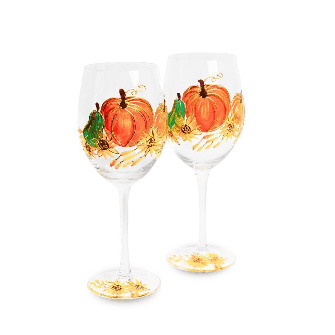 Painted Pumpkin Wine Glasses-Wine Glasses > Stemmed > Painted-tbgypsysoul