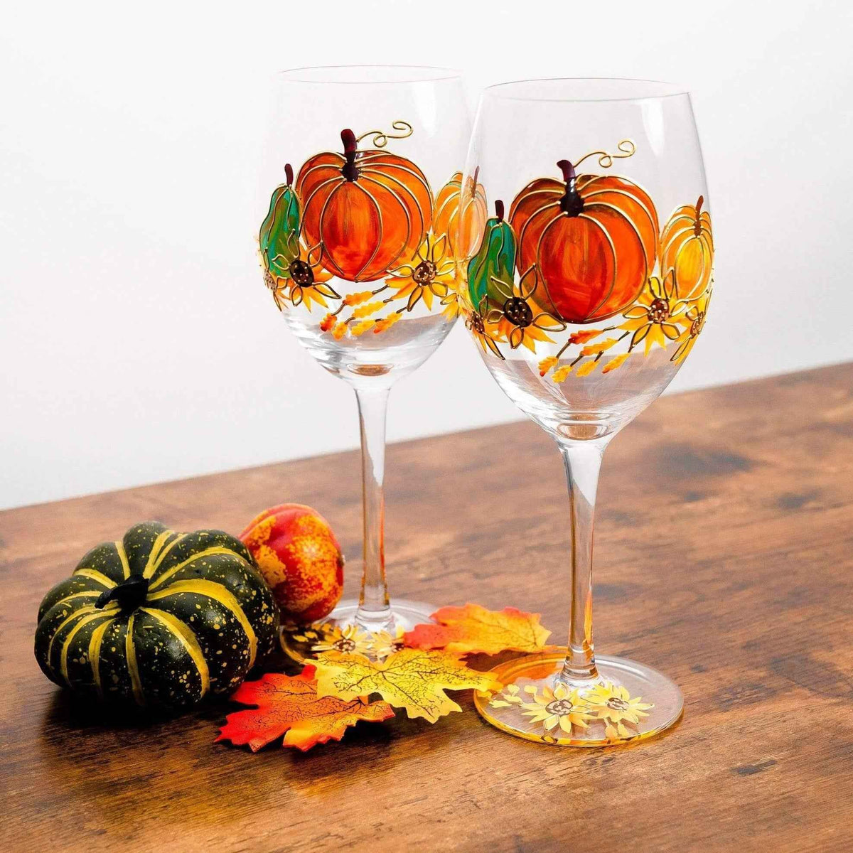 Painted Pumpkin Wine Glasses-Wine Glasses > Stemmed > Painted-tbgypsysoul