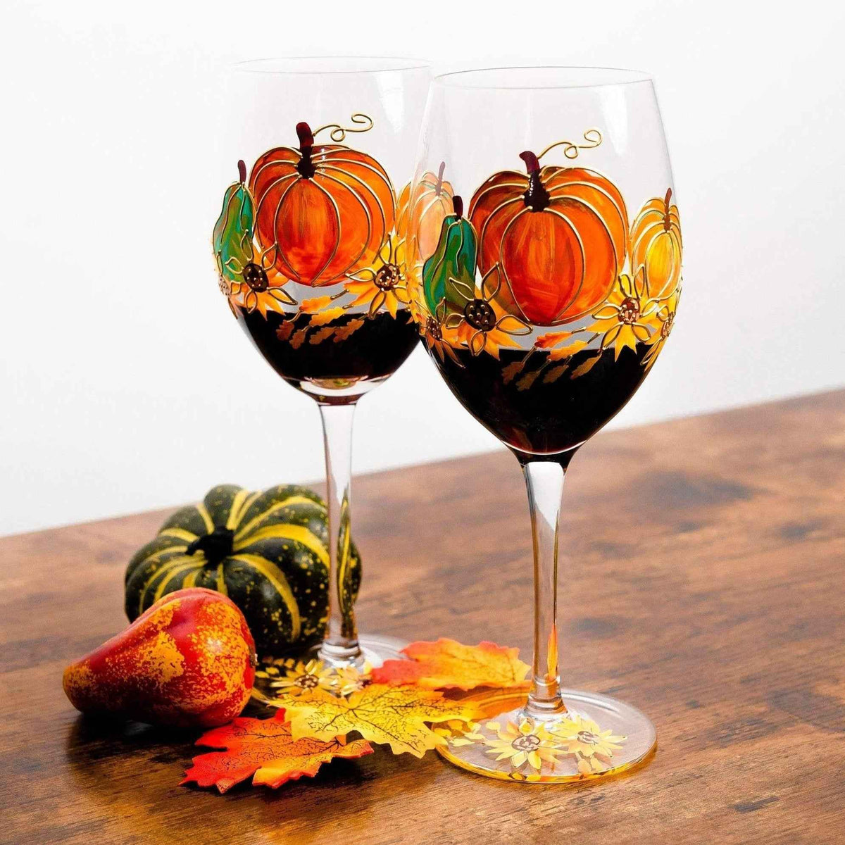 Painted Pumpkin Wine Glasses-Wine Glasses > Stemmed > Painted-tbgypsysoul