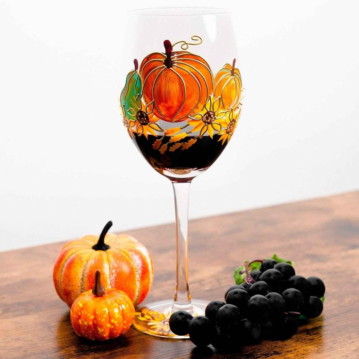 Painted Pumpkin Wine Glasses-Wine Glasses > Stemmed > Painted-tbgypsysoul