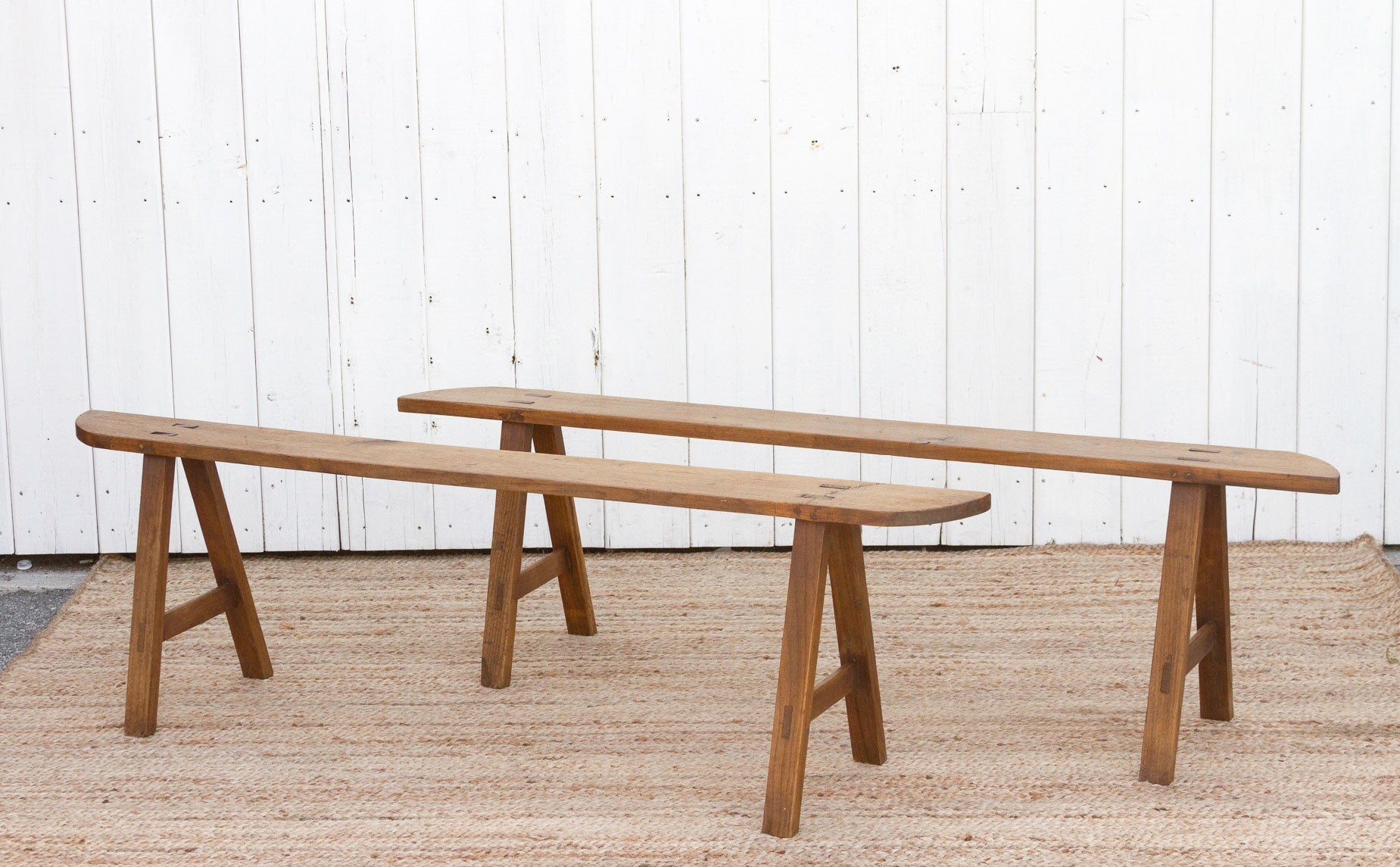 Pair of French Farmhouse Oak Benches-tbgypsysoul