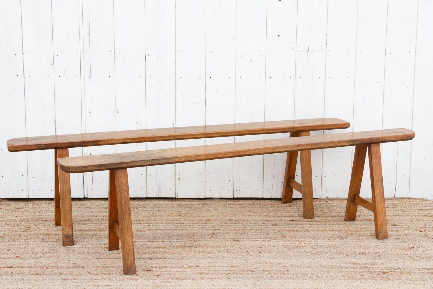 Pair of Antique French Fruitwood Benches-tbgypsysoul