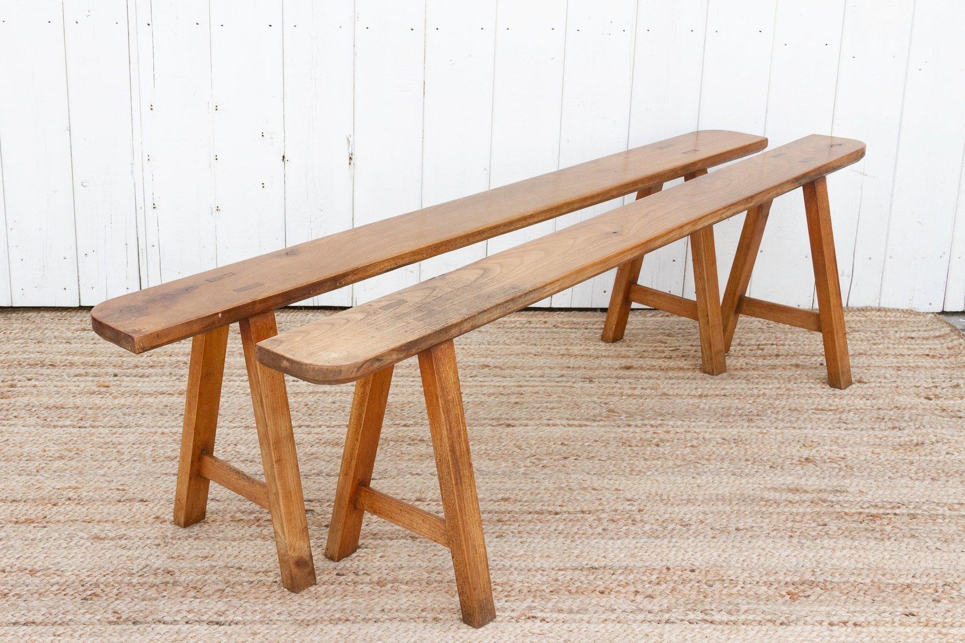 Pair of Antique French Fruitwood Benches-tbgypsysoul