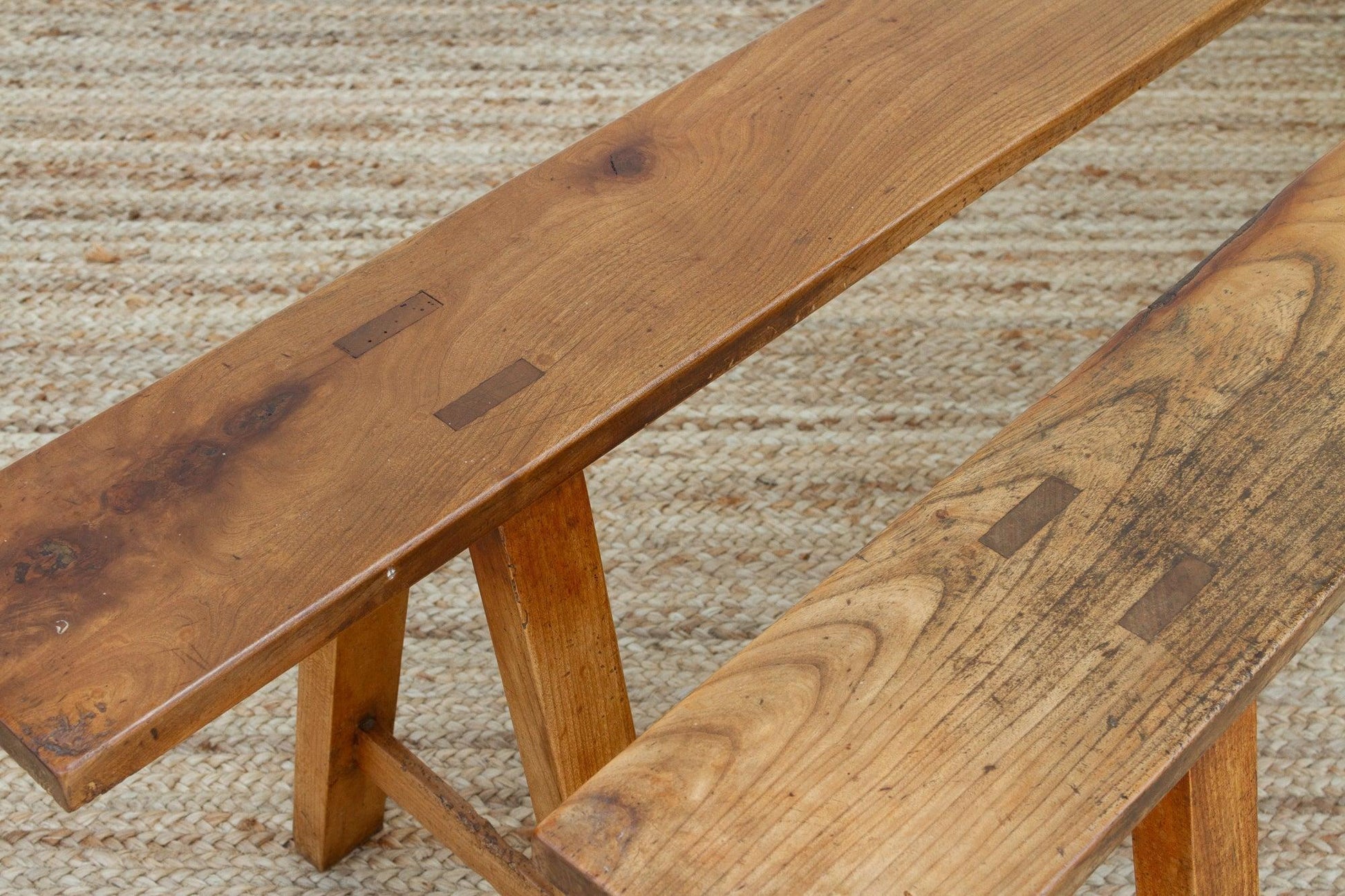 Pair of Antique French Fruitwood Benches-tbgypsysoul