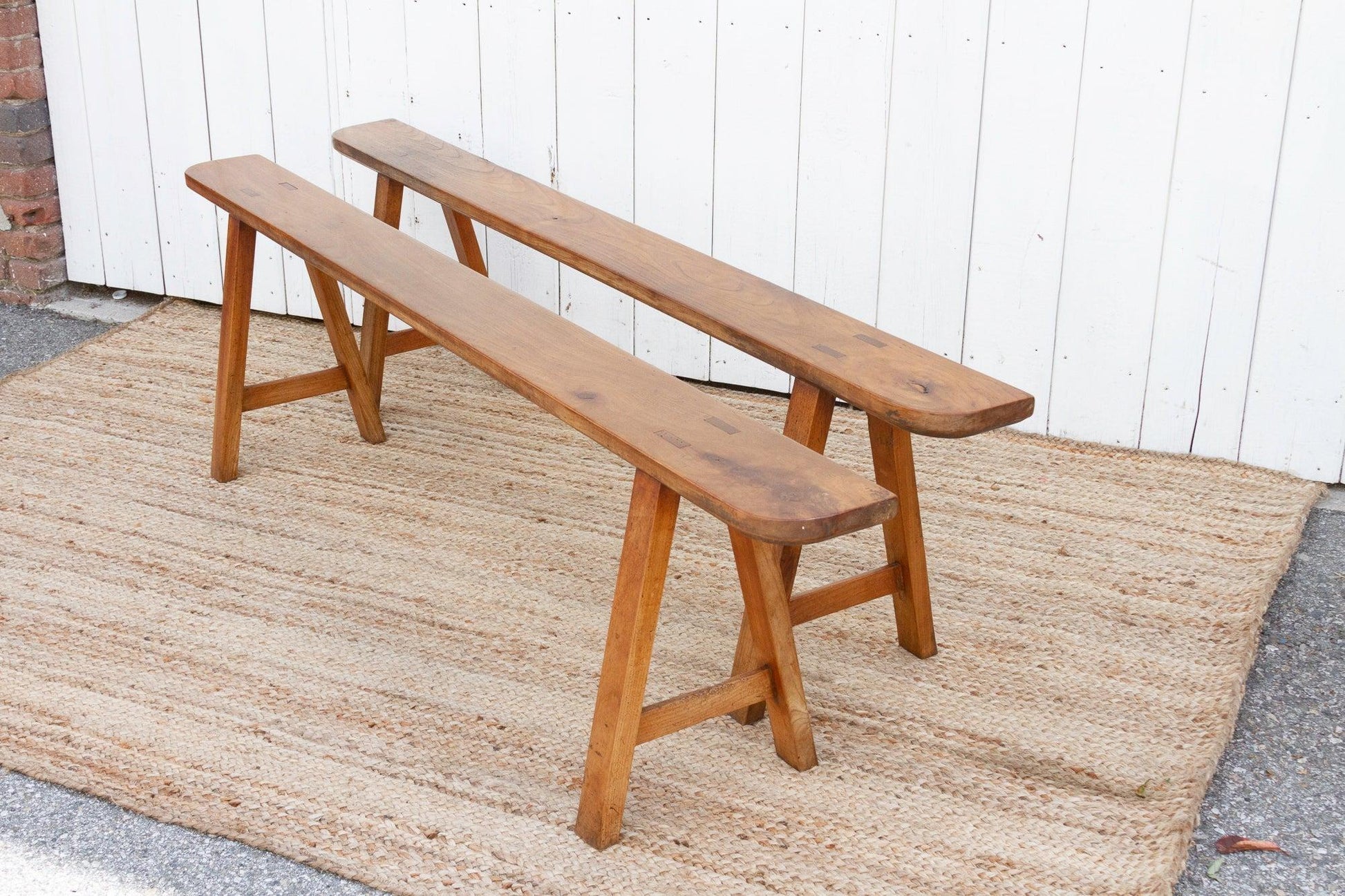 Pair of Antique French Fruitwood Benches-tbgypsysoul