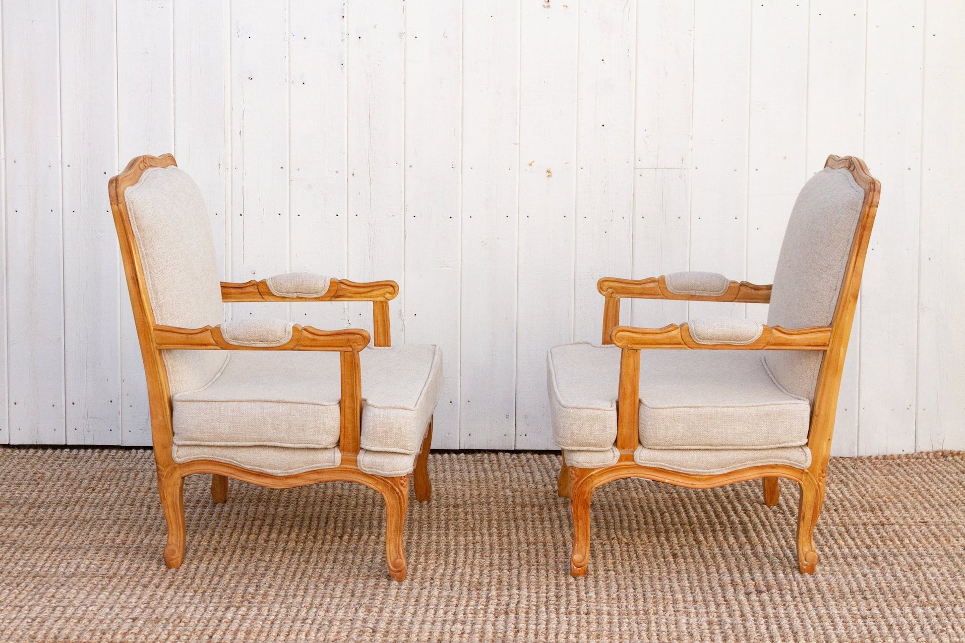 Pair of French Linen Upholstered Arm Chairs-tbgypsysoul