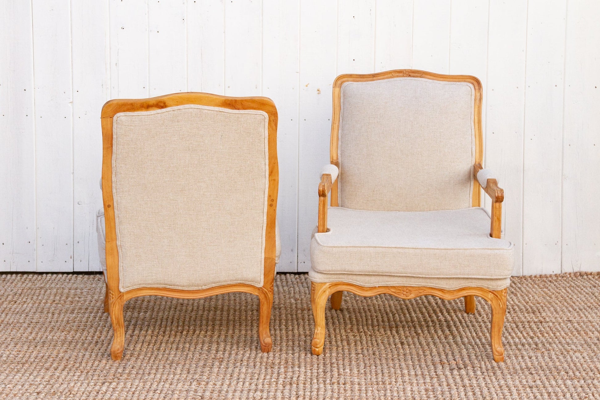 Pair of French Linen Upholstered Arm Chairs-tbgypsysoul