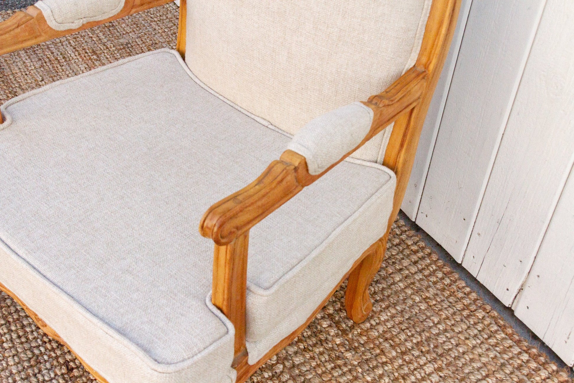 Pair of French Linen Upholstered Arm Chairs-tbgypsysoul