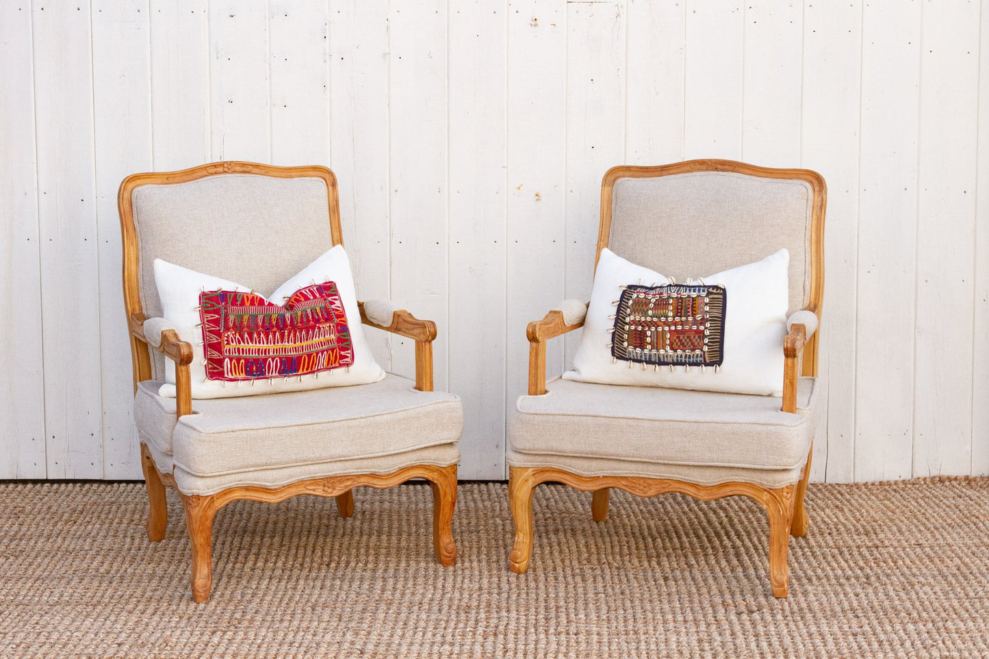 Pair of French Linen Upholstered Arm Chairs-tbgypsysoul