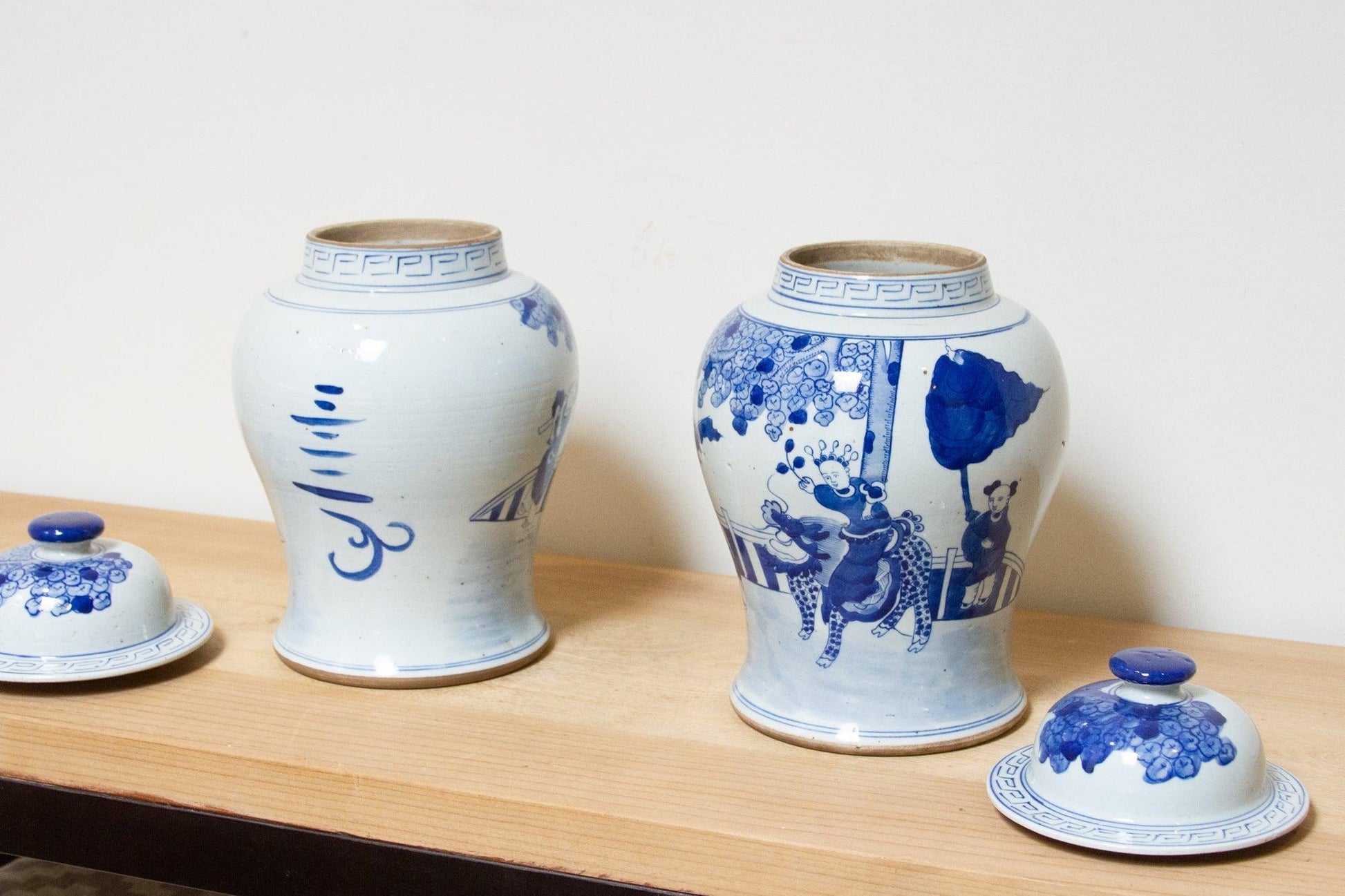 Pair of Vintage Blue & White Porcelain Jars-Decorative Chinoiserie Jars-tbgypsysoul