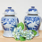 Pair of Vintage Blue & White Porcelain Jars-Decorative Chinoiserie Jars-tbgypsysoul