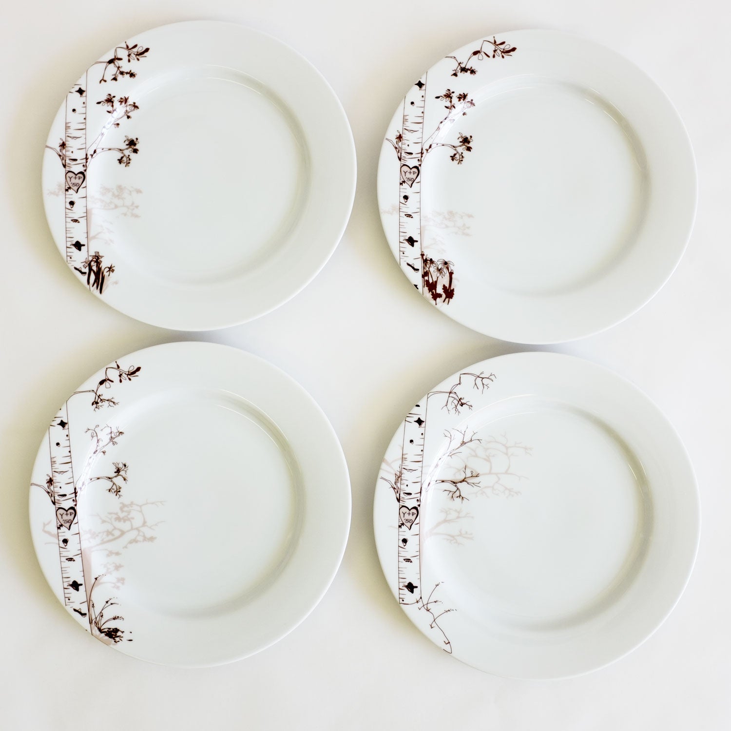 Personalized Birch Dessert Plate Set – Four Seasons Hand-Drawn Design-dessert plates-tbgypsysoul
