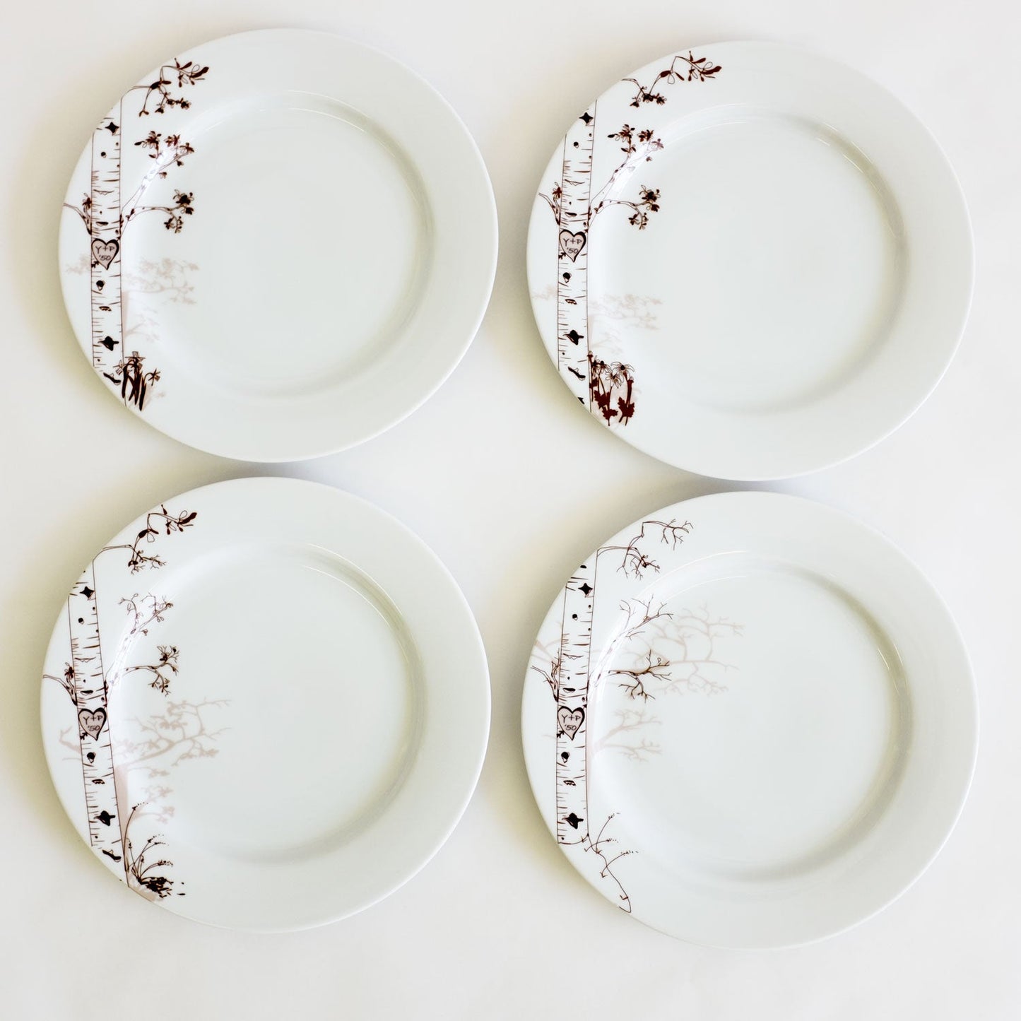 Personalized Birch Dessert Plate Set – Four Seasons Hand-Drawn Design-dessert plates-tbgypsysoul