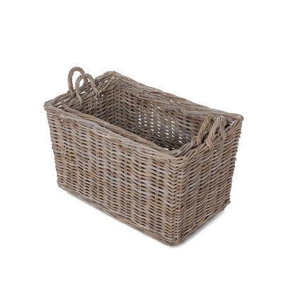 Rattan Woven Storage Baskets on Casters, Set of 2-tbgypsysoul