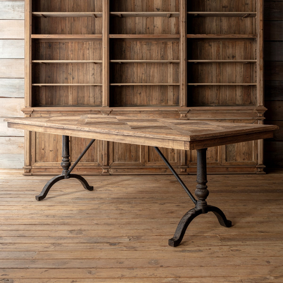 Reclaimed Oak Parquet Top Dinning Table-Dining Table-tbgypsysoul