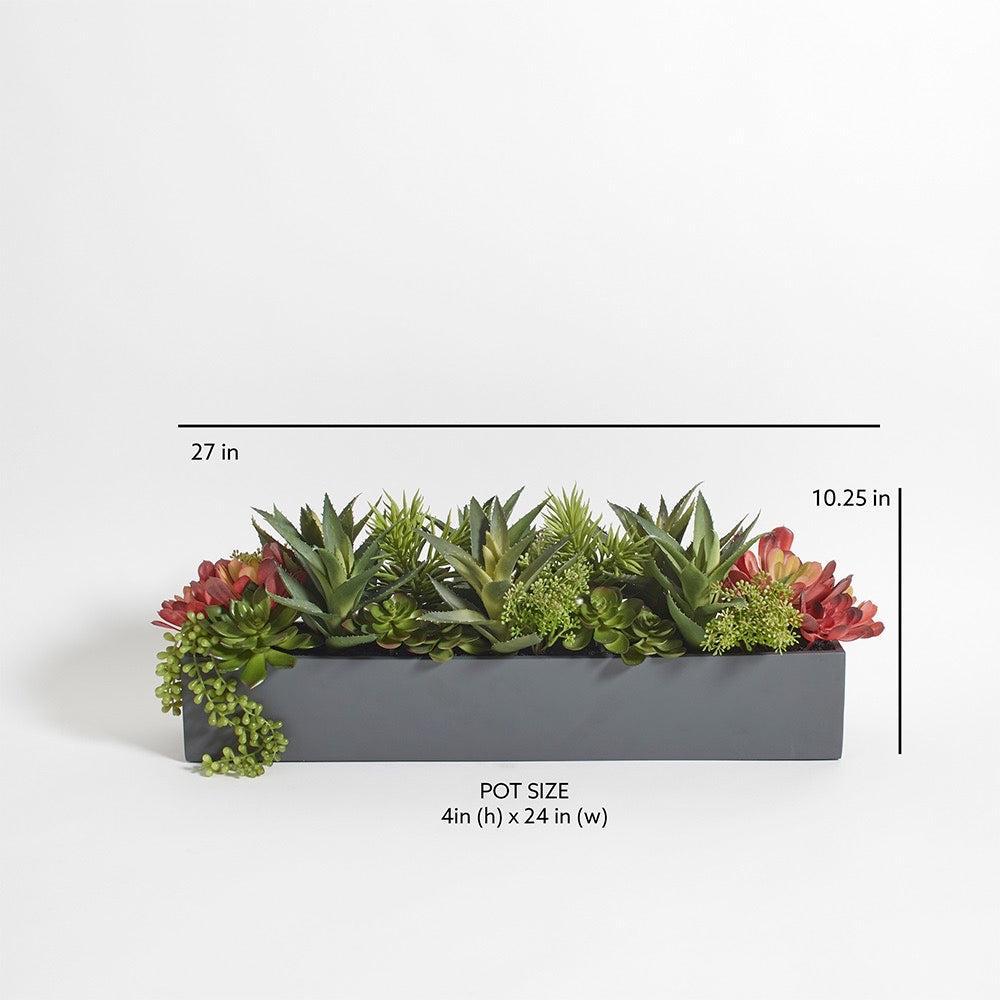 Rectangular Artificial Succulent Arrangement, Natural Planter-Faux Plant-tbgypsysoul