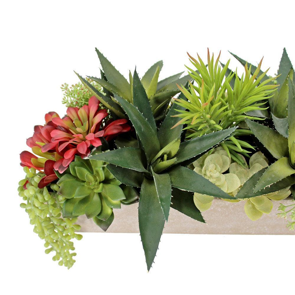 Rectangular Artificial Succulent Arrangement, Natural Planter-Faux Plant-tbgypsysoul