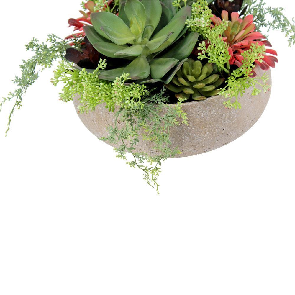 Round Artificial Succulent Arrangement, Natural Planter-Faux Plant-tbgypsysoul