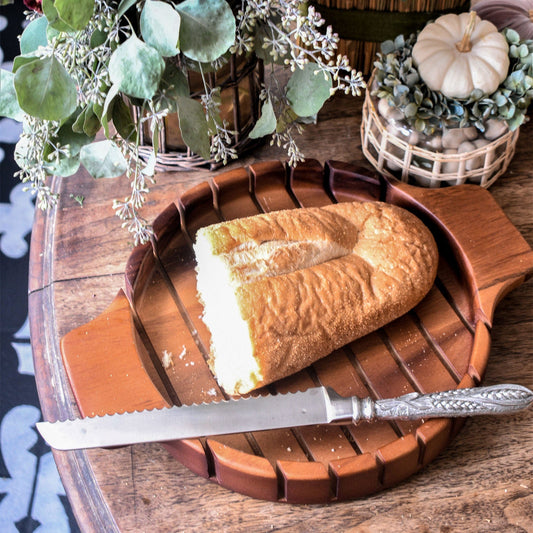 Round Bread Board with Pewter Wheat Knife-Harvest-tbgypsysoul
