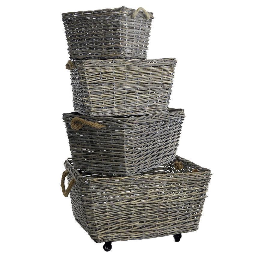 Set of 4 Storage Willow Baskets - Largest on Casters-tbgypsysoul