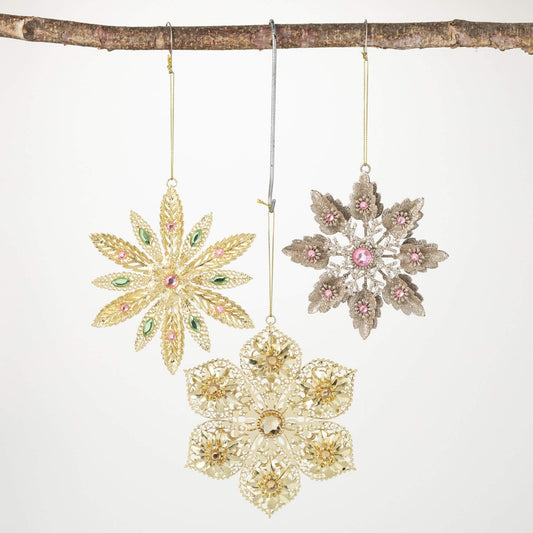 Silver and Gold Snowflake Ornament Set of 3-Christmas Ornament-tbgypsysoul