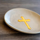 Small Ceramic Gold Leaf Cross Plate-Ceramic-tbgypsysoul