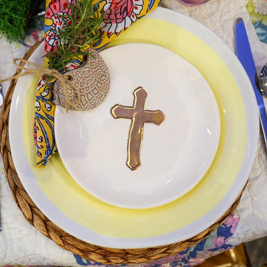 Small Ceramic Gold Leaf Cross Plate-Ceramic-tbgypsysoul