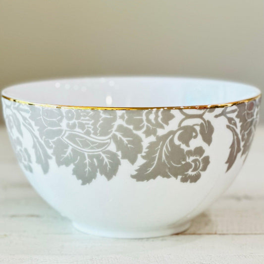 St. Nicholas Square Spirit of the Season Gold Rim Gray Floral 9.75" Serving Bowl-Serving Bowl-tbgypsysoul