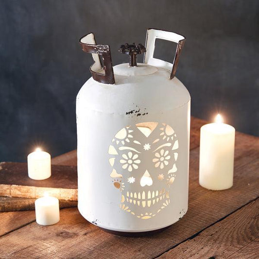 Sugar Skull Propane Tank Lantern-Halloween Decor-tbgypsysoul