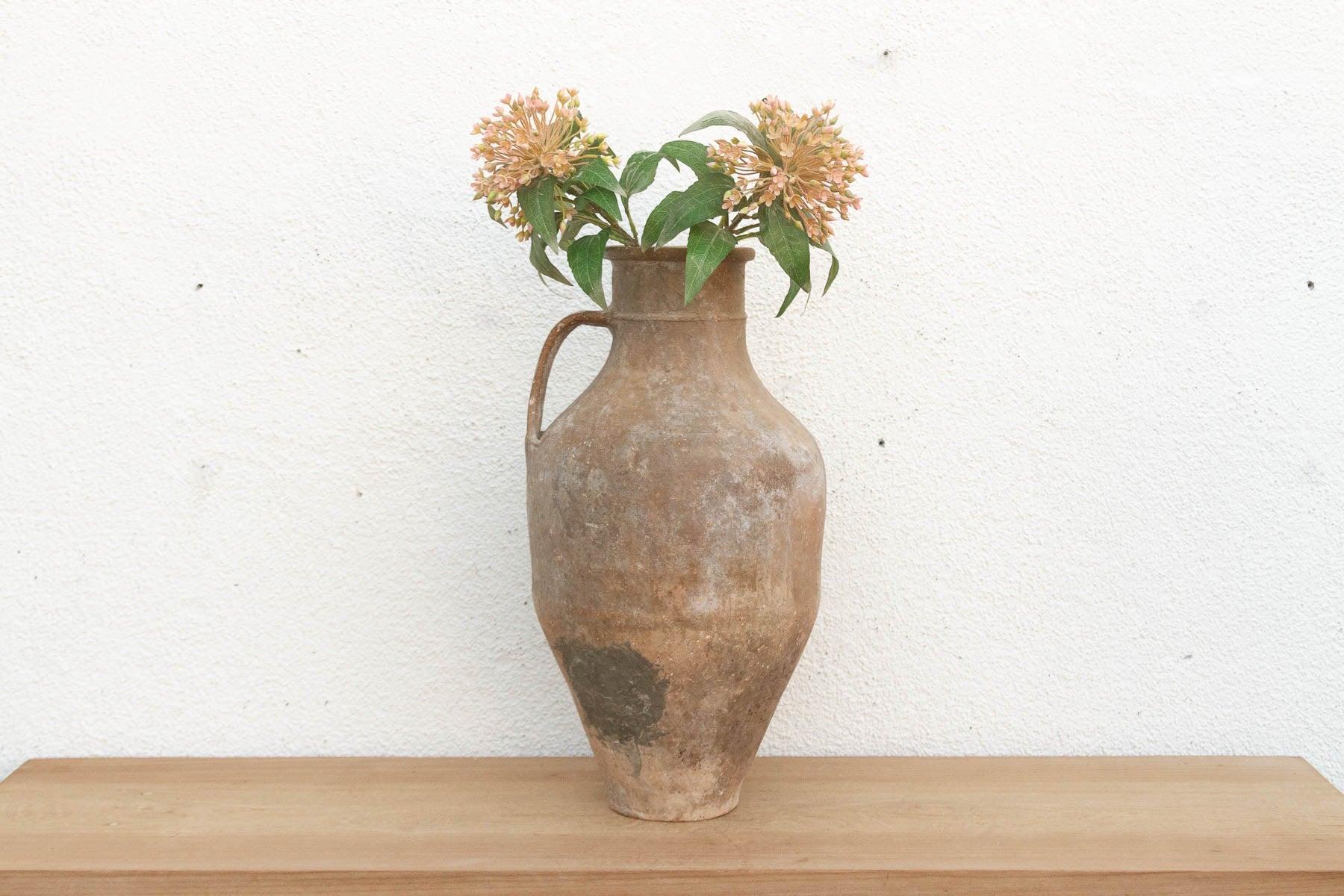 Tall Antique French Rustic Terracotta Jar-Vase-tbgypsysoul