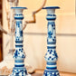 Tall Vintage French Blue and White Ceramic Candlesticks-tbgypsysoul