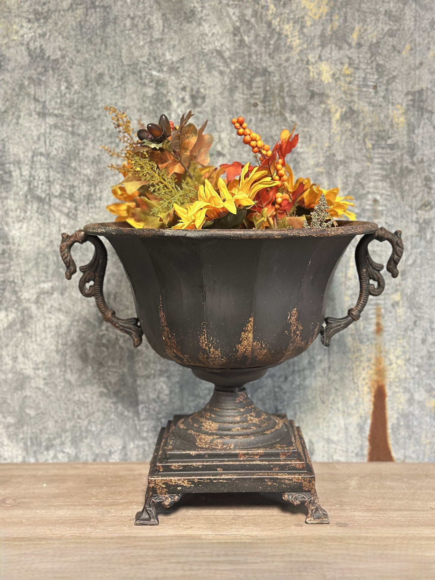 Distressed Black Iron Urn-tbgypsysoul