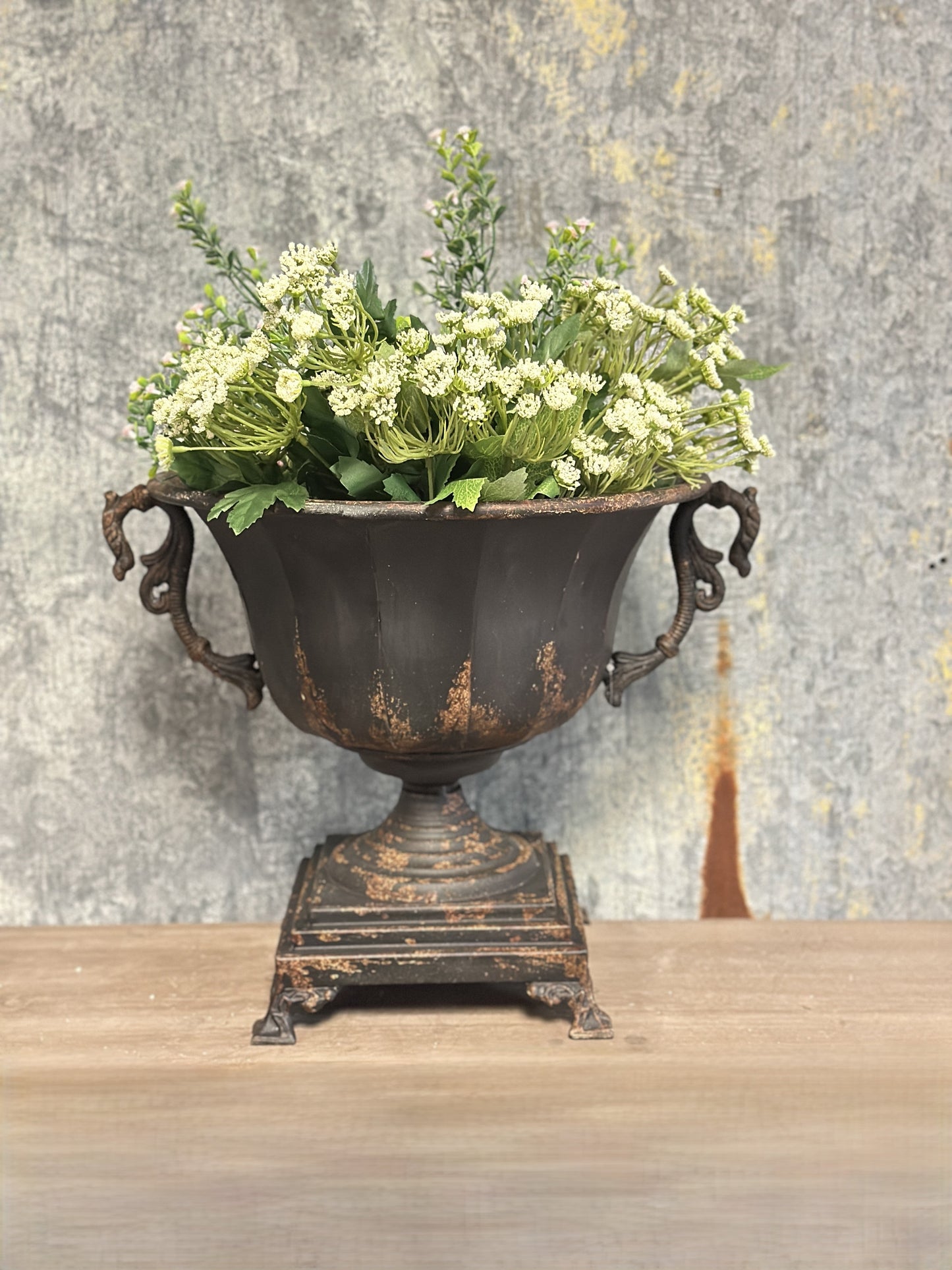 Distressed Black Iron Urn-tbgypsysoul