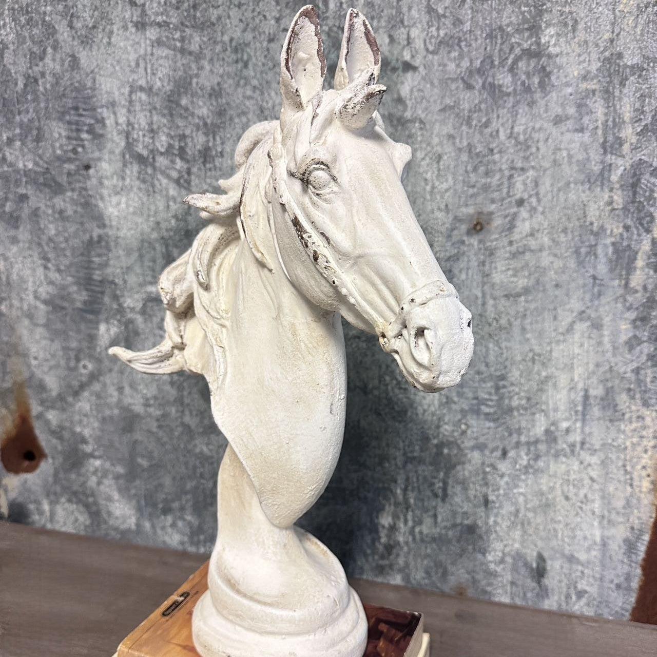 Distressed White Horse Head Bust Sculpture-tbgypsysoul