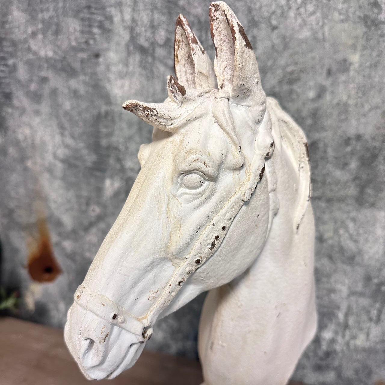 Distressed White Horse Head Bust Sculpture-tbgypsysoul