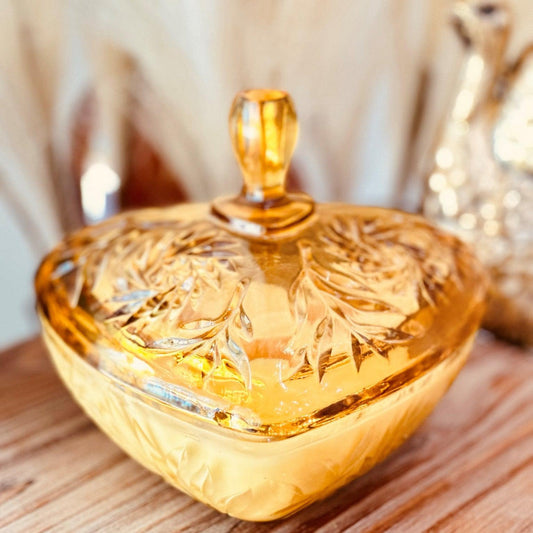 Vintage Amber Gold Pinwheel Candy Dish - Forged Fall-Vintage Glass Candles-tbgypsysoul