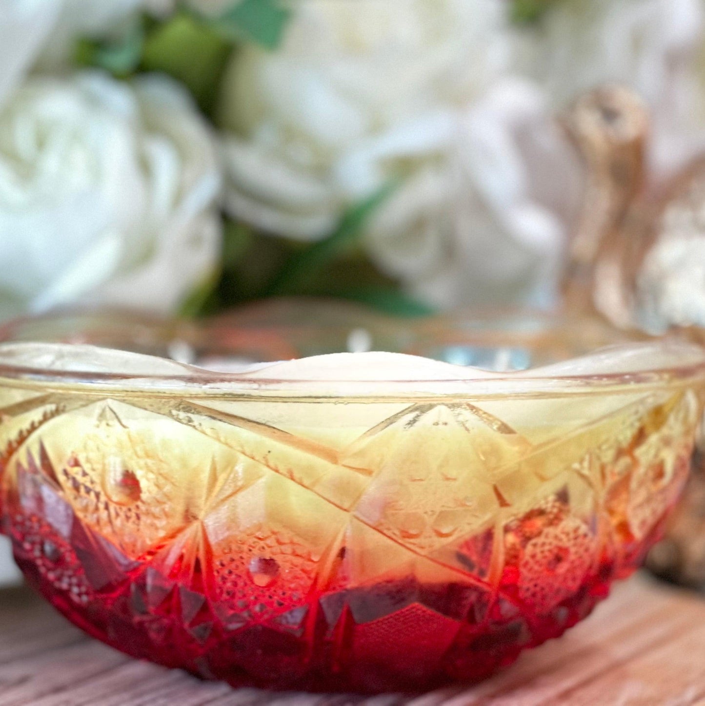 Vintage Amberina Glass Bowl - Candy Corn Cocktail Soy Candle-Vintage Glass Candles-tbgypsysoul
