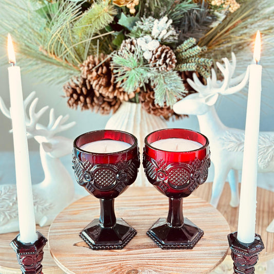 Vintage Avon Ruby Red Glass Goblet - Christmas Cabernet Soy Candle-Vintage Glass Candles-tbgypsysoul