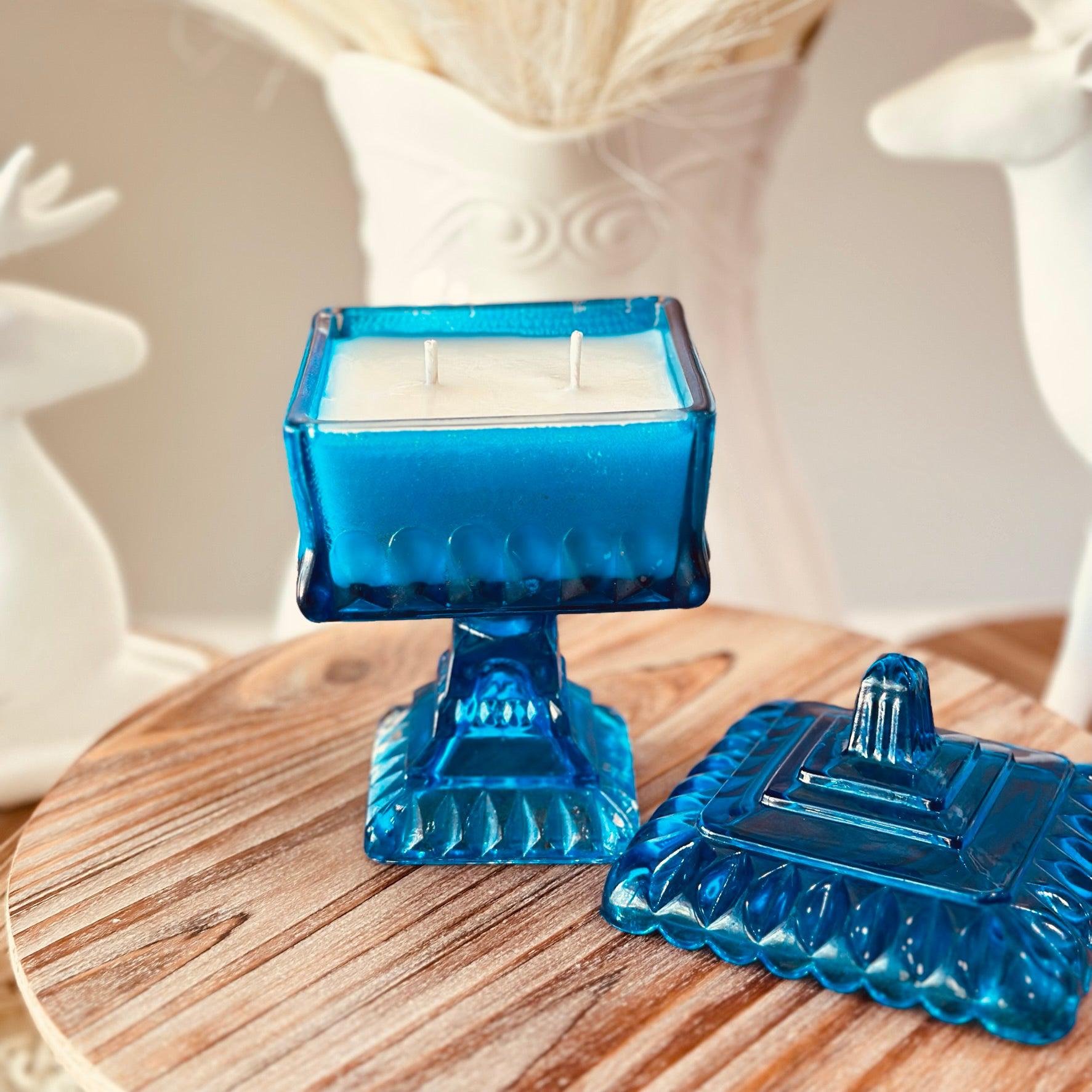 Vintage Cobalt Blue Glass Wedding Cake Box - Blue Christmas-Vintage Glass Candles-tbgypsysoul
