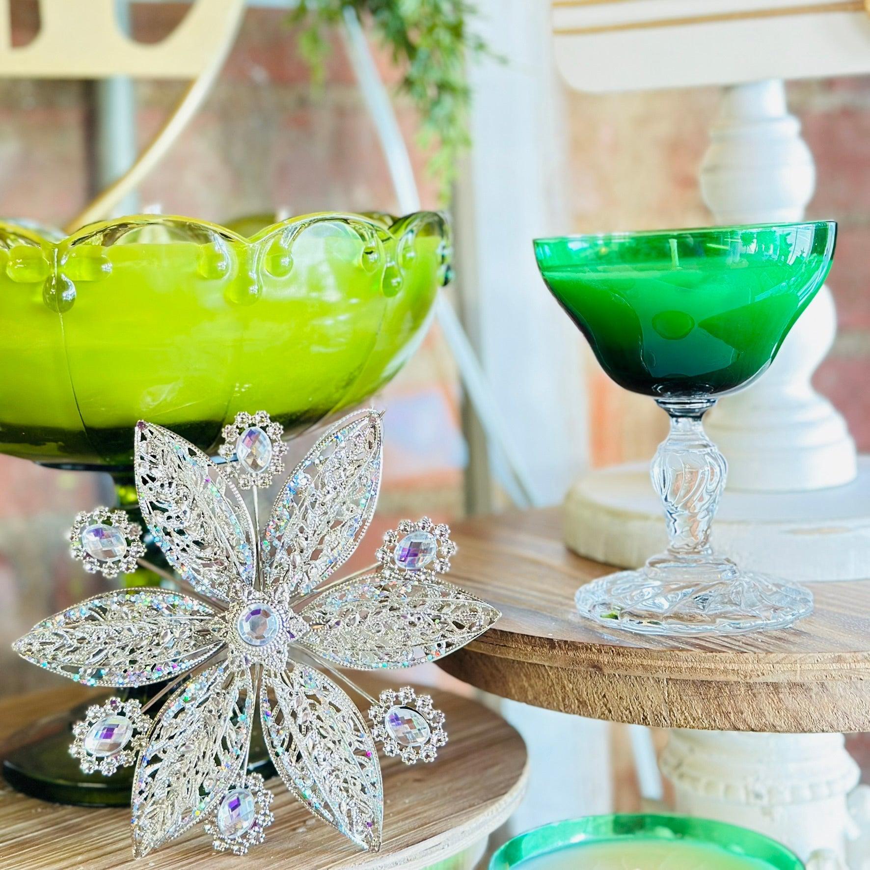 Vintage Emerald Champagne Glasses - Christmas Cabernet Soy Candle-Vintage Glass Candles-tbgypsysoul
