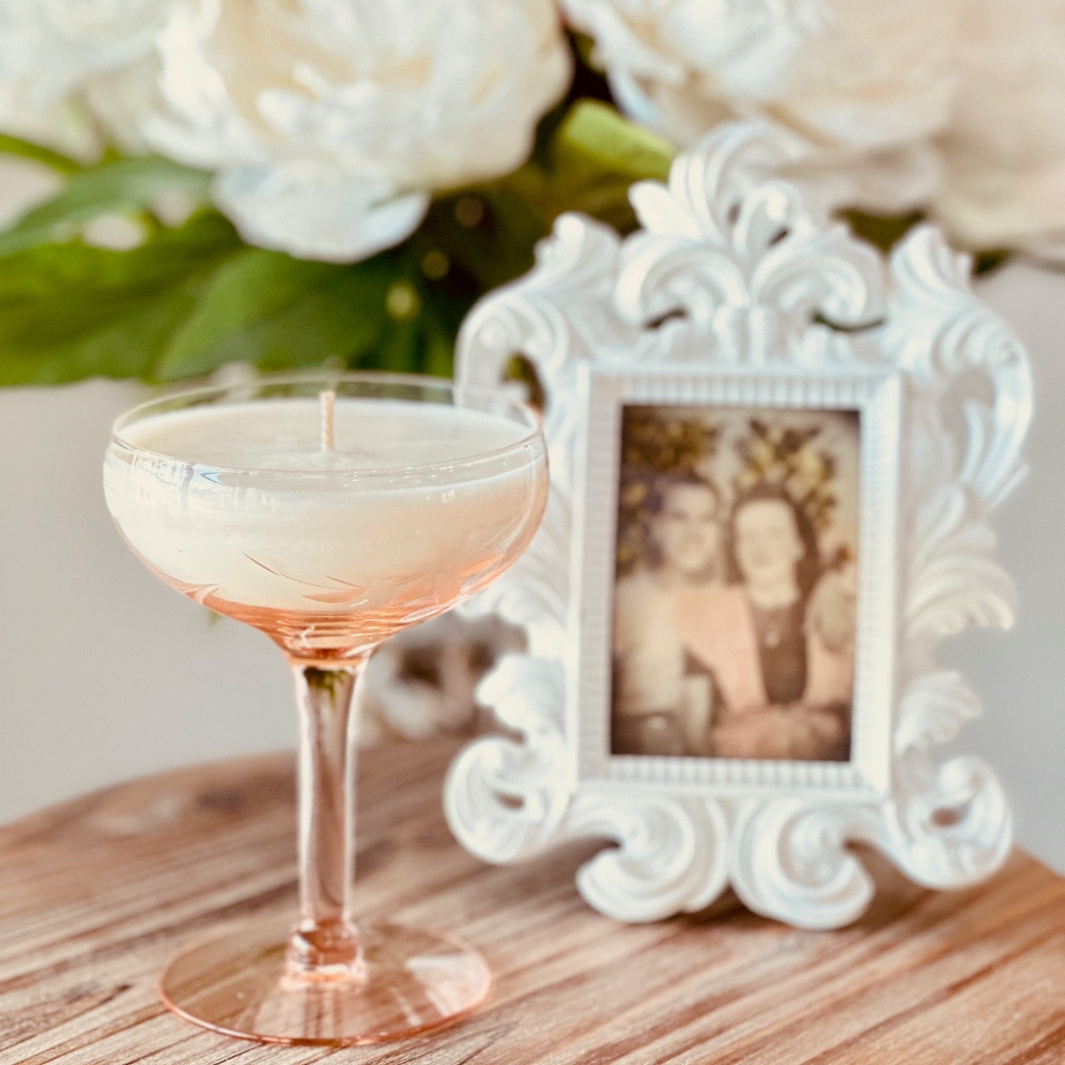 Vintage Etched Pink Champagne Glass - Wild Lavender & Sage Soy Candle-Vintage Glass Candles-tbgypsysoul