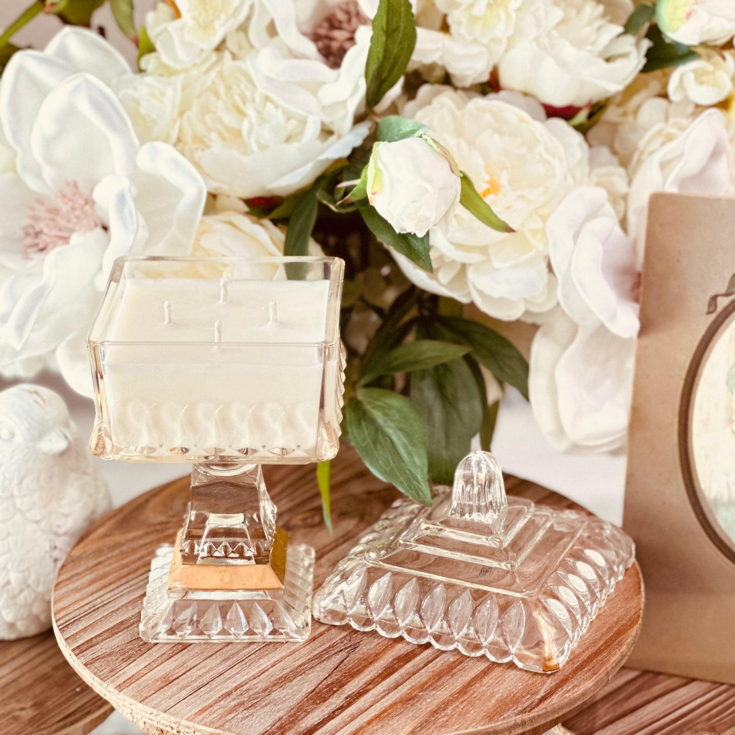 Vintage Glass Wedding Cake Box with Gold Trim - Wedding Cake Soy Candle-Vintage Glass Candles-tbgypsysoul