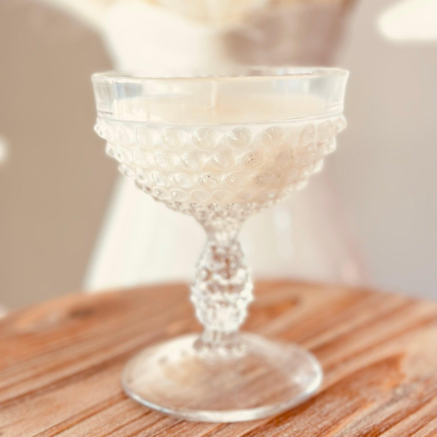 Vintage Hobnail Champagne Glass - Southern Amaretto-Vintage Glass Candles-tbgypsysoul