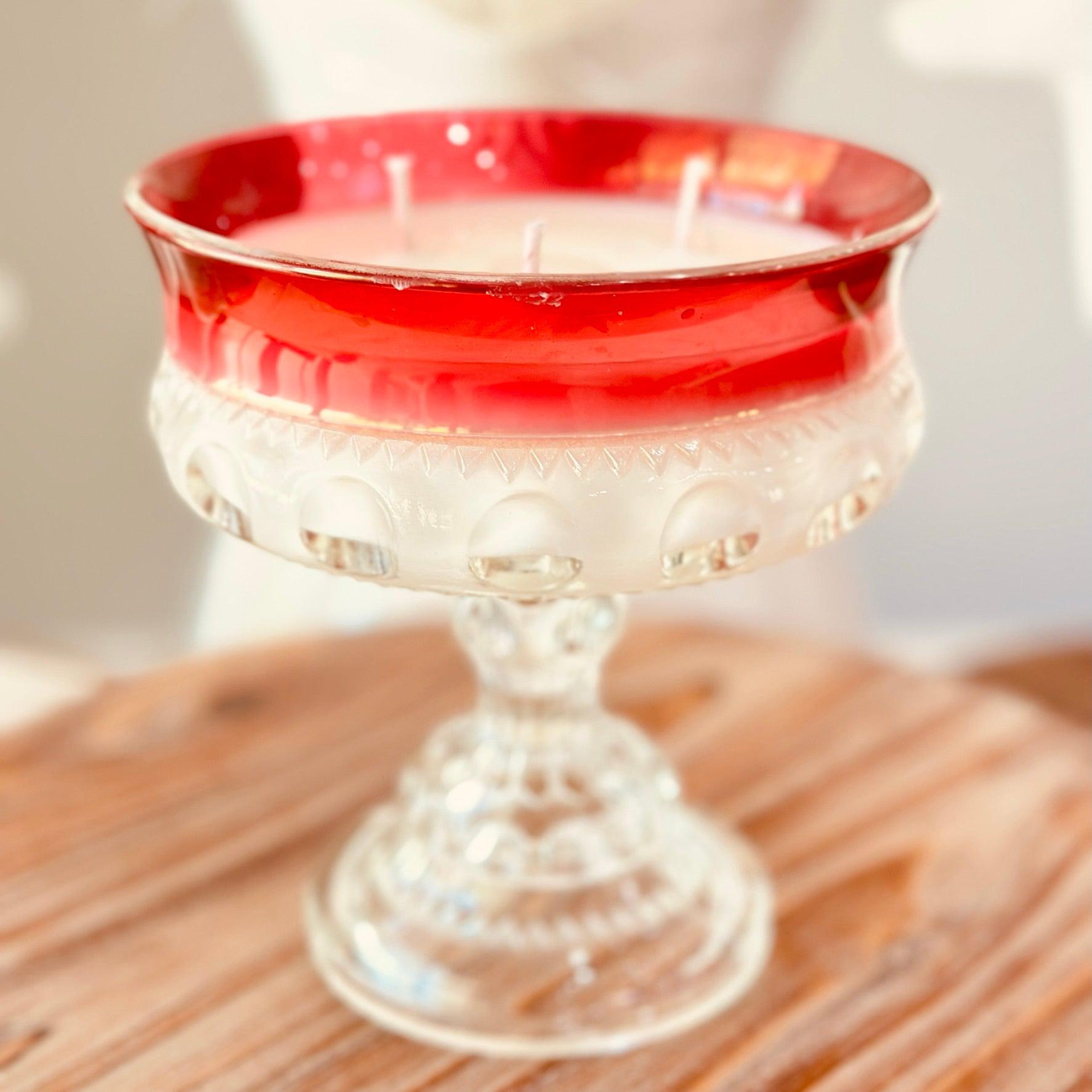 Vintage Kings Crown Red Rimmed Goblet - Southern Spiked Eggnog-Vintage Glass Candles-tbgypsysoul